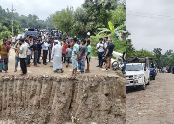 বুলডোজার দিয়ে গুঁড়িয়ে দেয় র‍্যাব ক্যাম্পের দেয়াল, কেটে দেয় রাস্তা