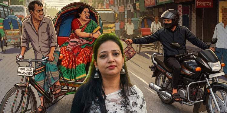 রাজধানীতে ছিনতাইকারীর ব্যাগ টানাহেঁচড়ায় রিকশা থেকে পড়ে গিয়ে এক নারীর মৃত্যু