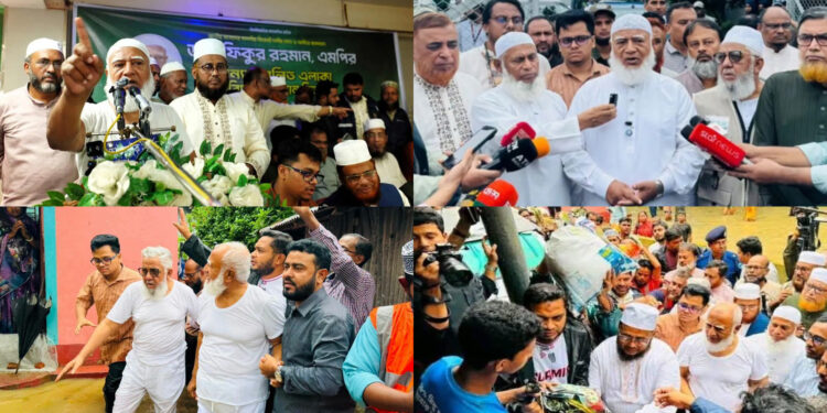 জামায়াত আমিরের সাথে বন্যার পানিতে নেমে নজর কাড়লেন ডাকসু জিএস ফরহাদ