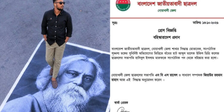 রবীন্দ্রনাথ ও ভারতীয় আধিপত্যবাদের বিরোধিতা করায় ছাত্রদল নেতা বহিষ্কার